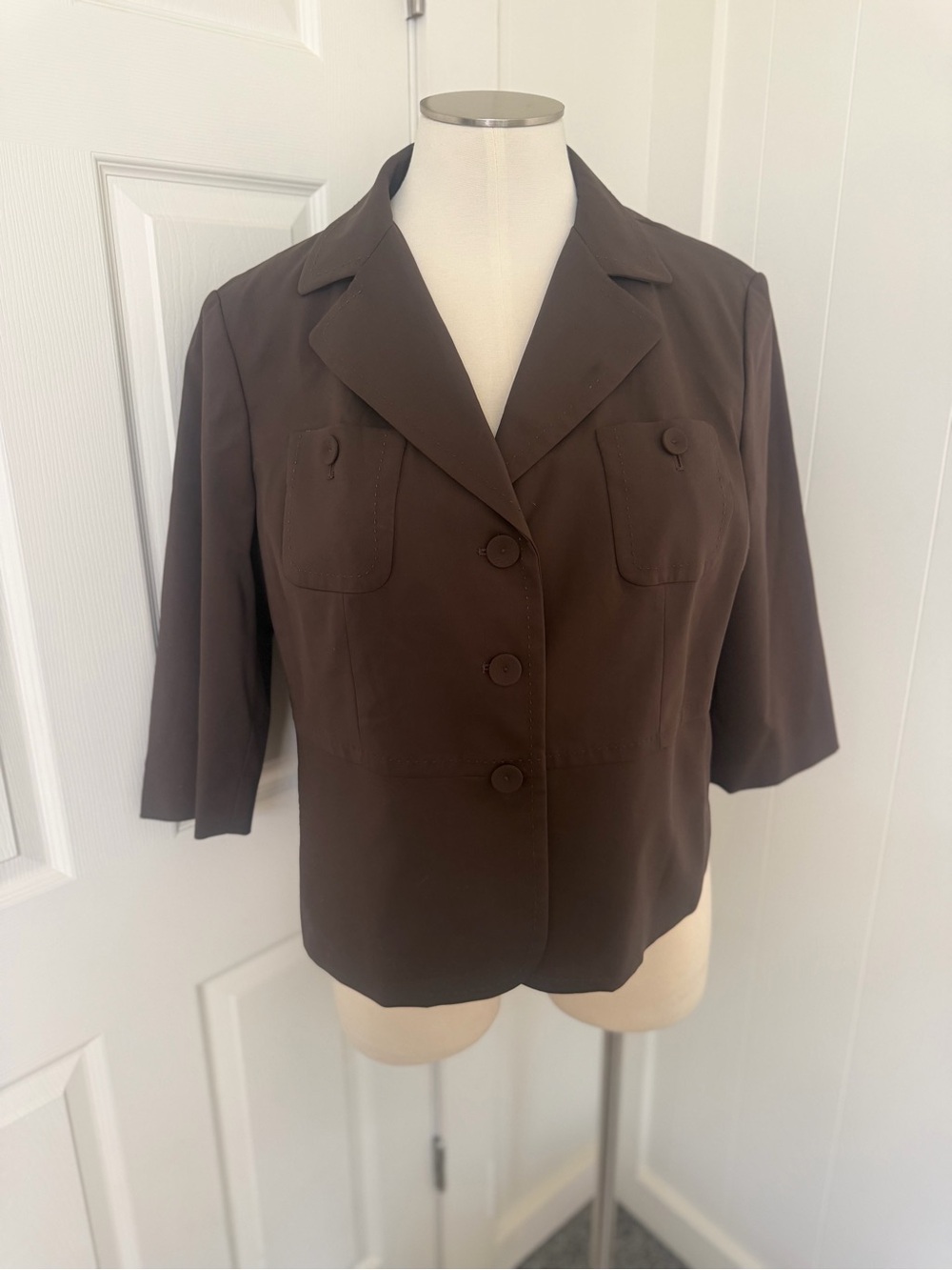 Classic Brown Women's 3/4 sleeve Blazer Jacket